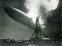 German Hindenburg Zeppelin Explodes while trying to dock at station in Lakehurst, New Jersey on May 6, 1937. It was the worlds largest airship