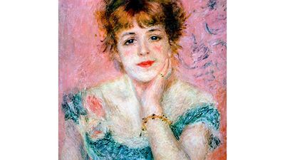 Pierre-Auguste Renoir, 'Portrait of the Actress Jeanne Samary', 1878. Pushkin Museum of Fine Arts, Moscow, Russia. Jeanne Samary was an actress at the Comedie Francaise. Bust portrait.