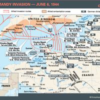 Normandy Invasion: Overview. Historical map. Includes locator.